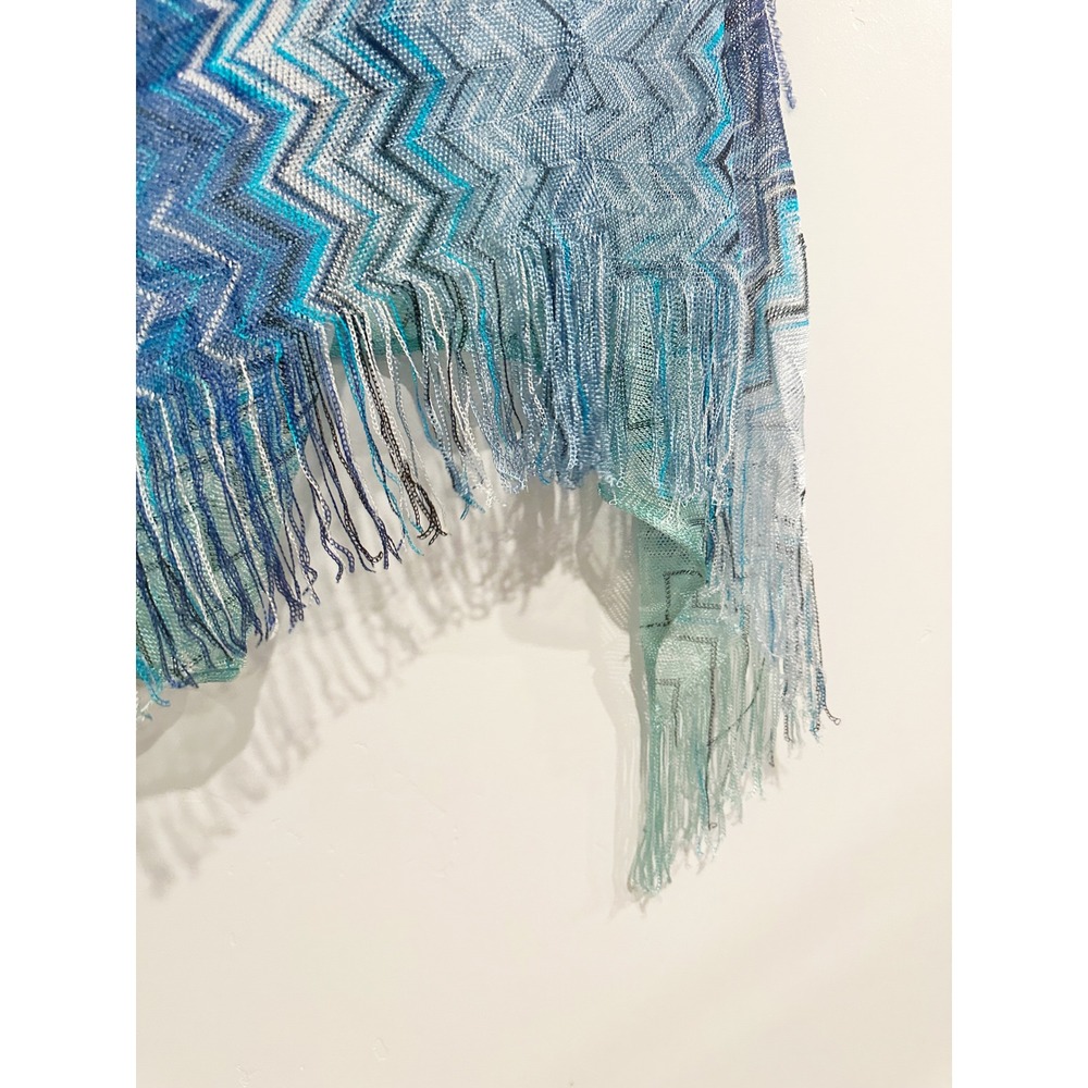 Missoni Blue Zigzag Chevron Knit Fringe Poncho Top - Picture 5 of 9
